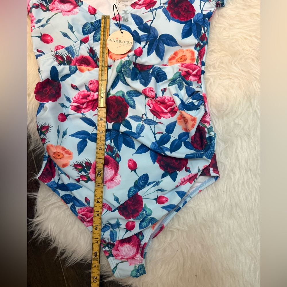 Pinkblush floral off the shoulder maternity one piece ruched swimsuit - Picture 5 of 7